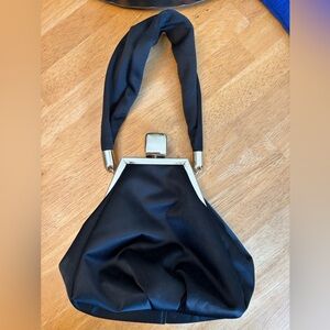 Black Satin Evening Bag with Gold Hardware